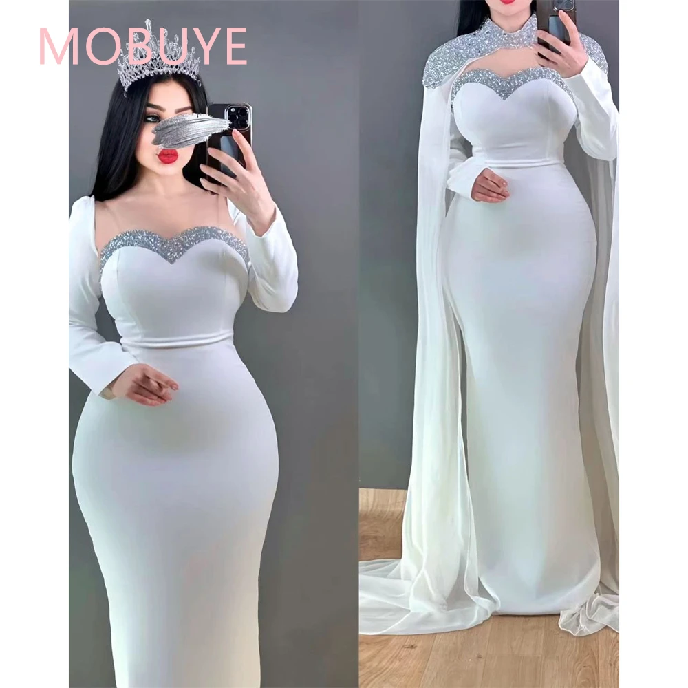 MOBUYE-Robe de Bal Élégante à Col Licou pour Femme, Tenue de Soirée Arabe, Dubaï, Manches Châle, Longueur au Sol, à la Mode, 2024