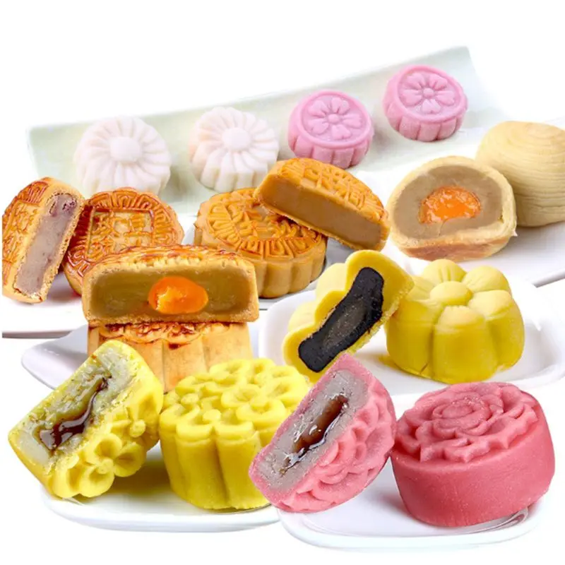 

250g Mooncake Mold with 6pcs Round Flower Stamps Hand Press Moon Cake Pastry Mould DIY Bakeware Drop Shipping