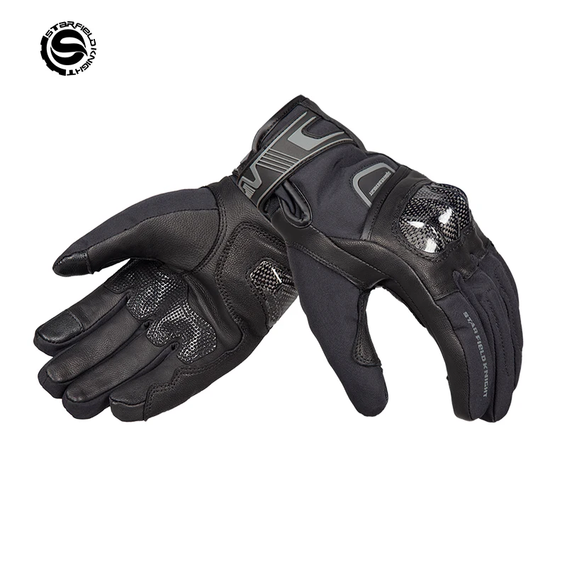 SFK Black Motorcycle Gloves Winter Warm Waterproof Real Leather Carbon Fiber Protection Wear-resisting Riding Gears Accessories