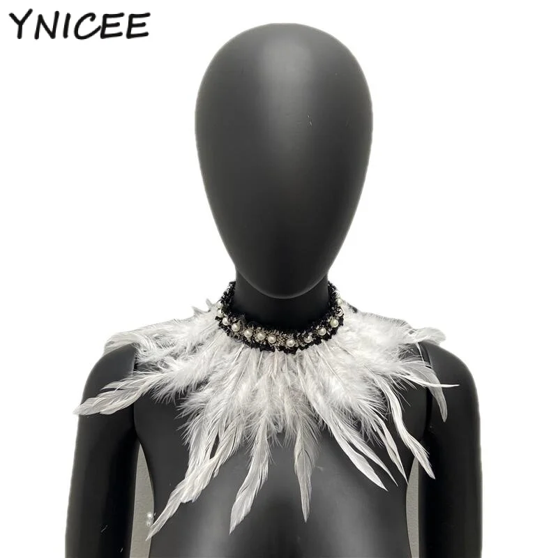 Gothic Punk Feather Fake Choker Collar Rave Decor collana Party Costume accessori Halloween Cosplay puntelli Performance sul palco