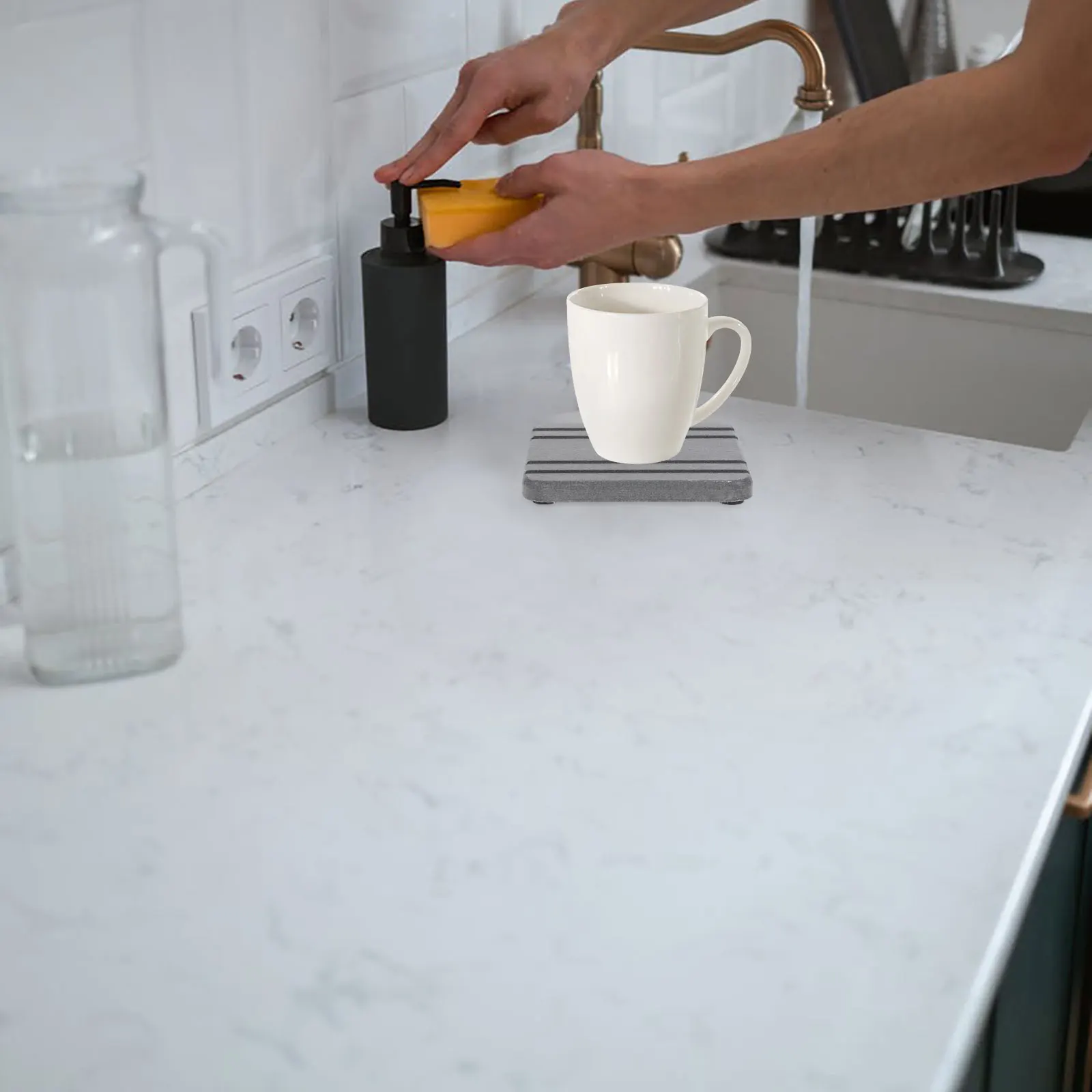 

3Pcs Stone Drying Tray Mat Absorbent Fast Drying Kitchen Bathroom Sink Organizer Vanity Soap Dispenser Sponge Holder Drink Bar