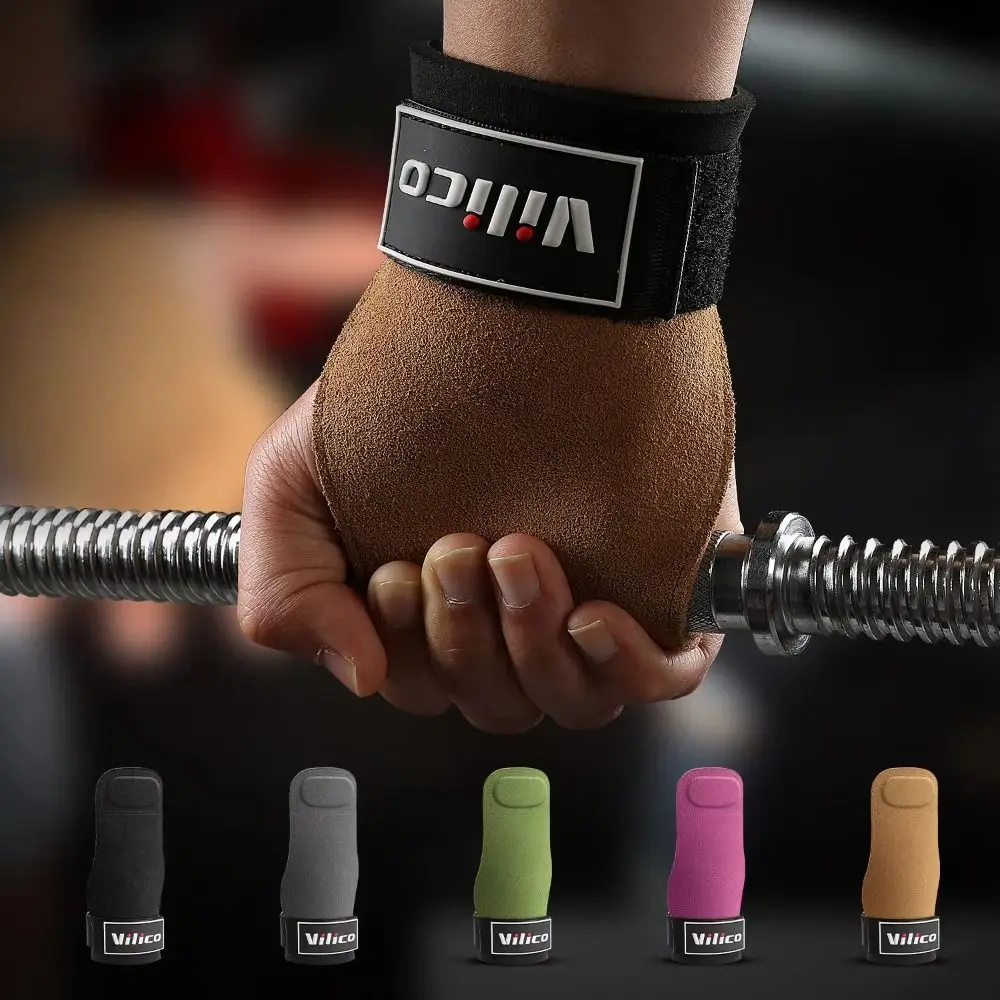 

1 Pair Raised Anti-slip Cowhide Gym Gloves Wear-resistant Adjustable Fitness Lifting Straps Leather Durable