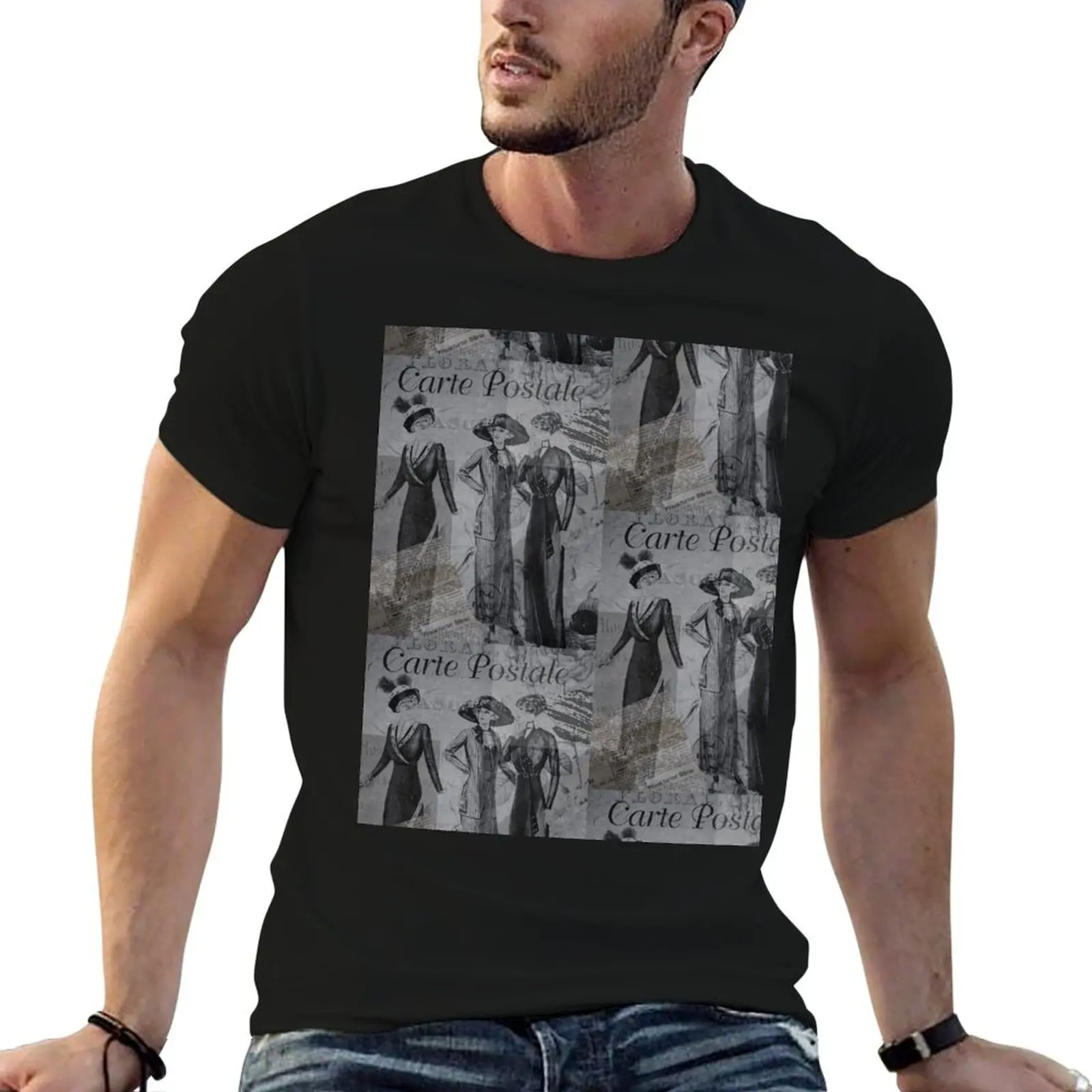 Stylish Vintage Fashion from yesteryear design on black - Abstract and timeless - Add some black to your life - David du T-Shirt