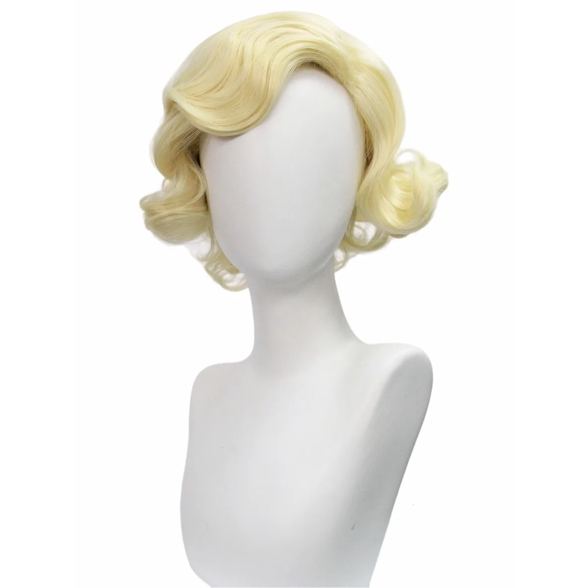 Blonde Vintage Finger Wave Short Synthetic Wig, Retro Old Hollywood Style for Halloween Party and Character Cosplay
