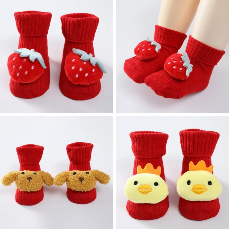 0-1Y Cute 3D Newborn Baby Socks Winter Cartoon Socks Thick Warm Anti Slip Stocking Toddler Kids Soft Cotton Foot Warmers