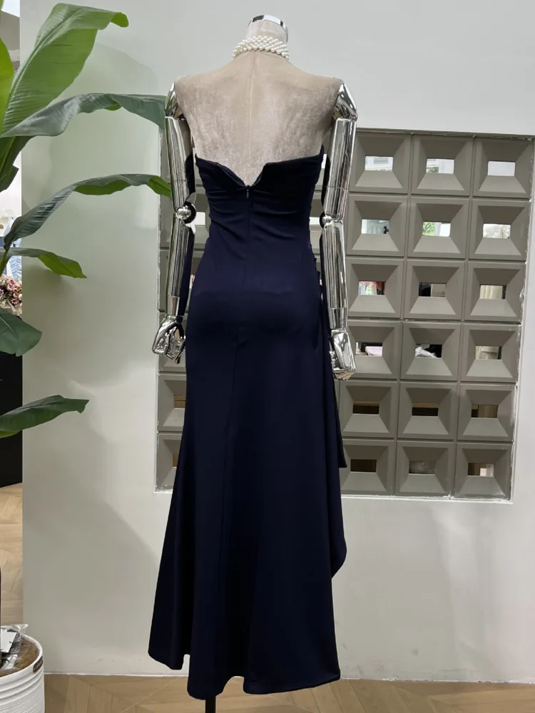 DFDG 2025 Wiosna Lato Damska Asymetryczna Sukienka Plisowana Seksowna Sukienka z Wysokim Rozcięciem typu Tube, Dopasowana, na Wesele, Koktajl, Imprezę Formalną