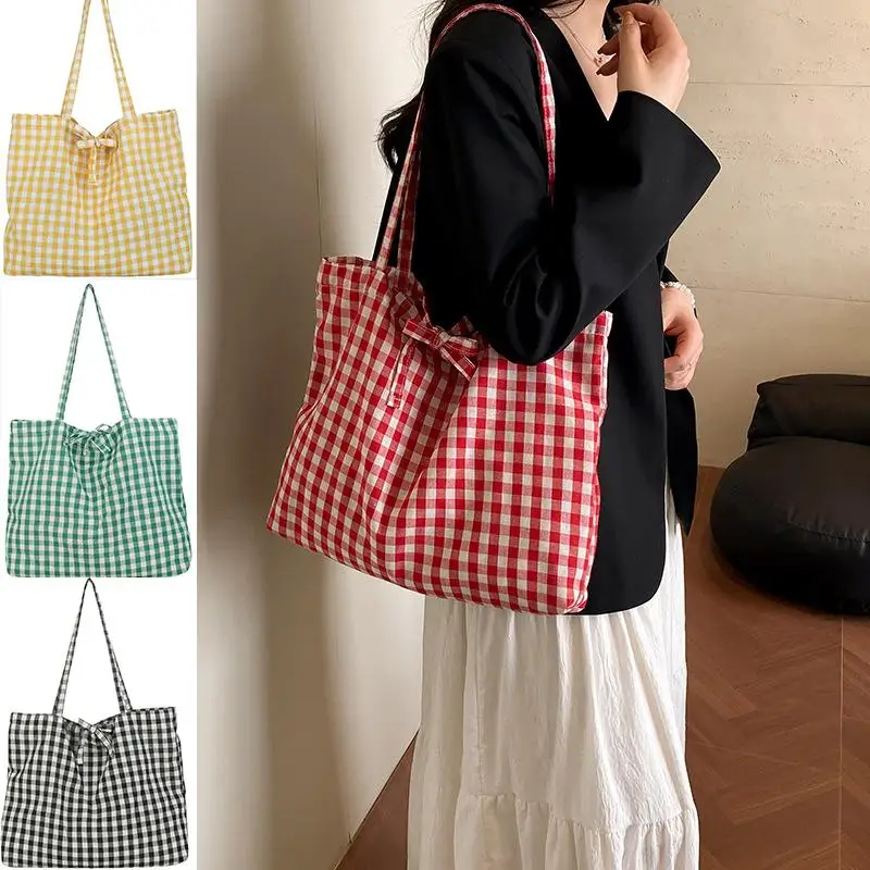

Корейская ретро-модная сумка через плечо в клетку, универсальная простая сумка для поездок на работу, вместительная сумка для покупок, студенческая сумка-тоут