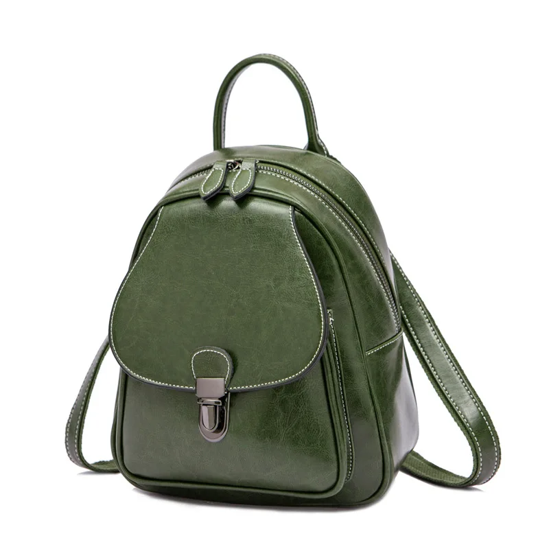 

Chikage New High Quality Handbag Wax Leather Vintage All-match Bags College Ladies Outdoor Travel Simple Backpack Women