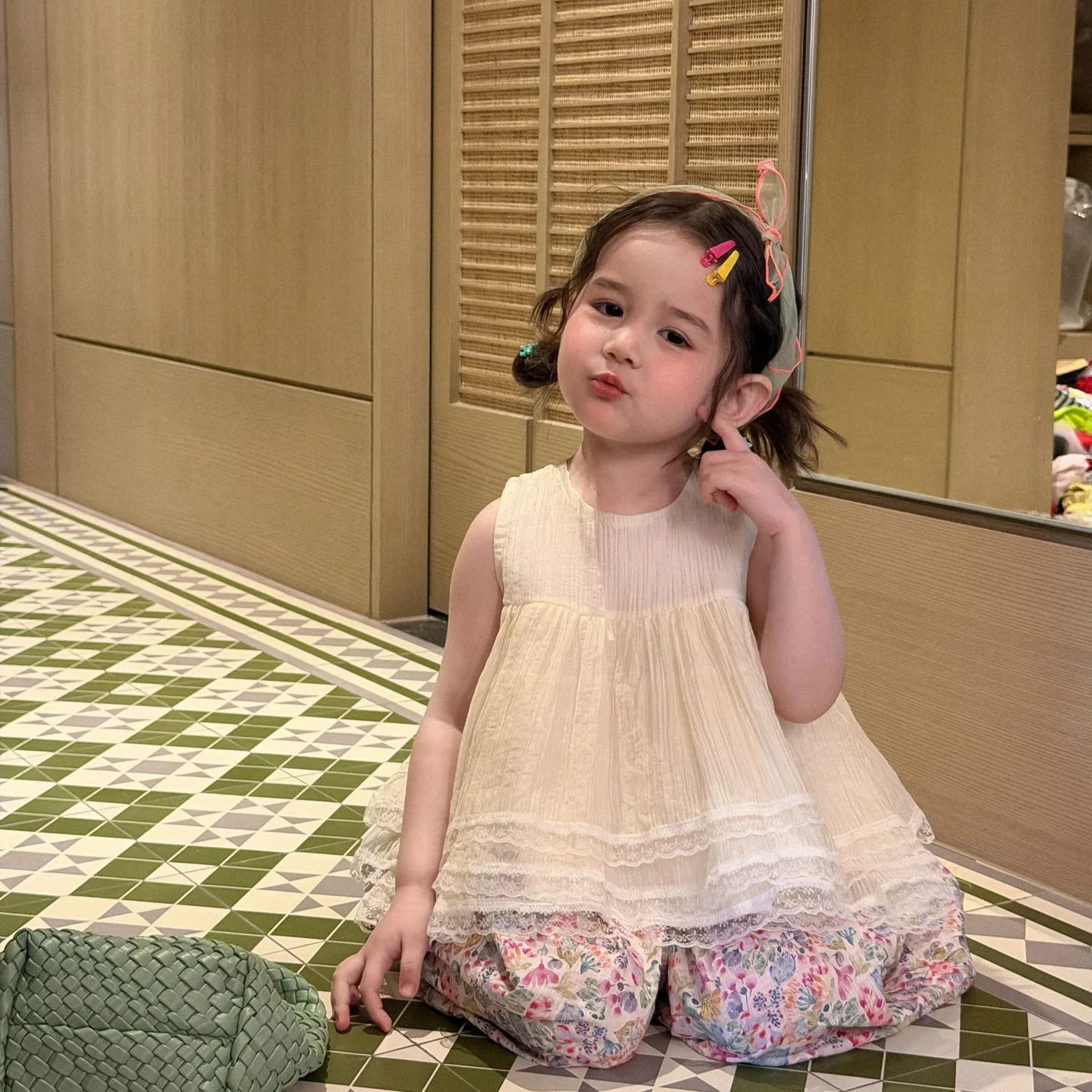 2026 summer new Korean version children's clothing lace hem sleeveless top floral pants