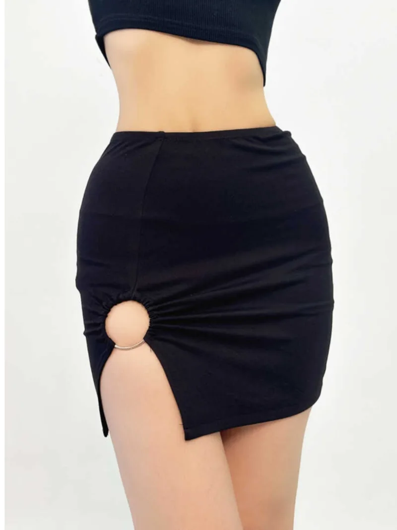 2024 Summer New Design Sense Circular Hollow Out Wrap Hip Skirt Spicy Girl High Waisted Light Mature Temperament Mini Skirt KXTF