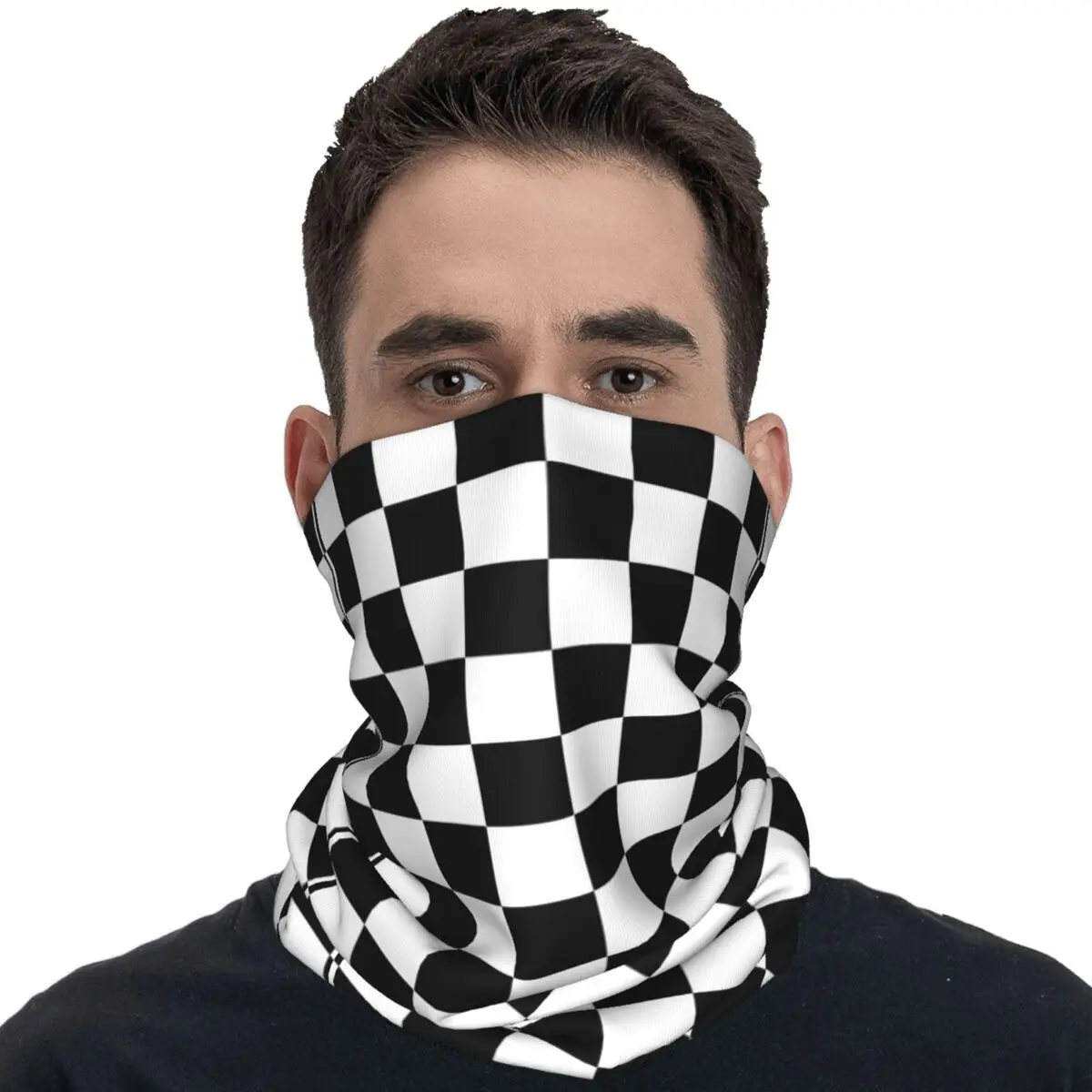 Black And White Checkered Balaclava Riding Fishing TacticalMask Men y2k Cool Sun Protection Bicycle Mask Soft Warm Scarf Bandana