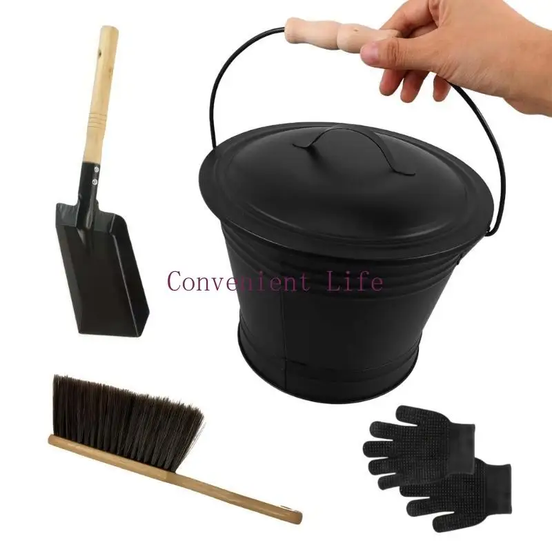 

L1EE 4 упаковки, набор для чистки каминов от золы, долговечность, оцинкованные утюги, ведро, лопата, щетка, перчатки для очагов