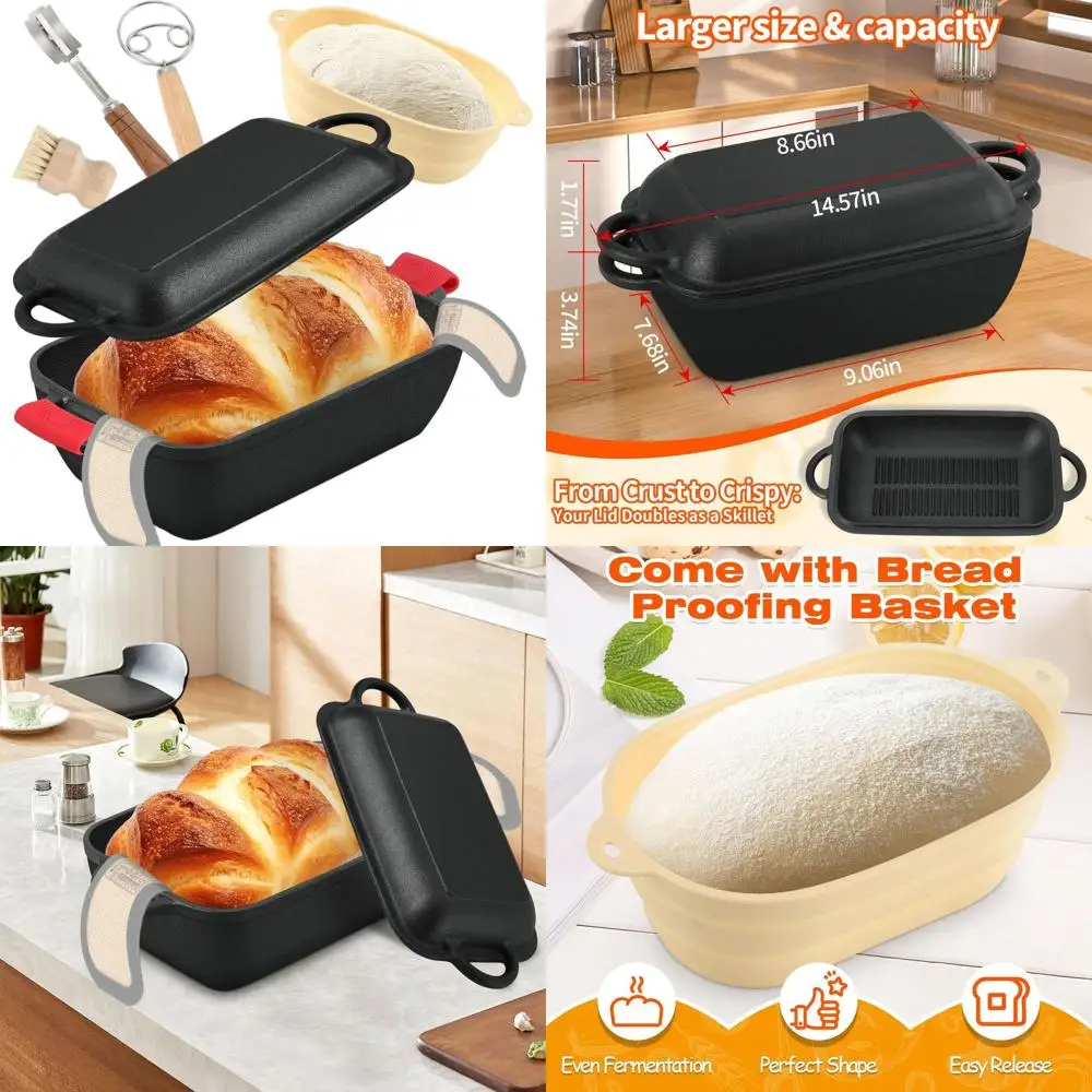 

Oval Cast Iron Dutch Oven, 6.35 Qt Bread Baking Pan with Lid, Multipurpose Sourdough Kit for Baking and Cooking