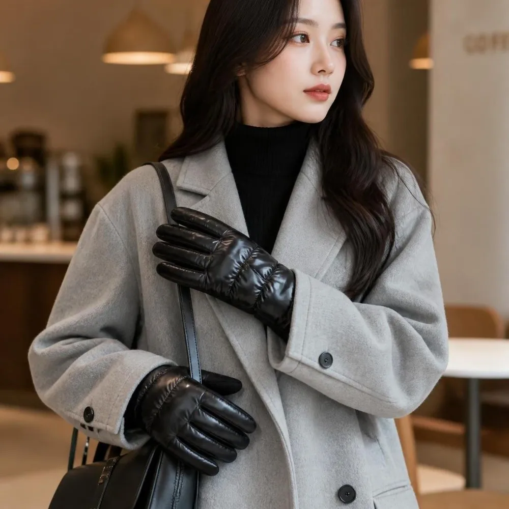 Waterproof Suede Down Cloth Driving Gloves Soft Thicken Winter Cycling Gloves Vintage Warm Touch Screen Gloves Daily Commute