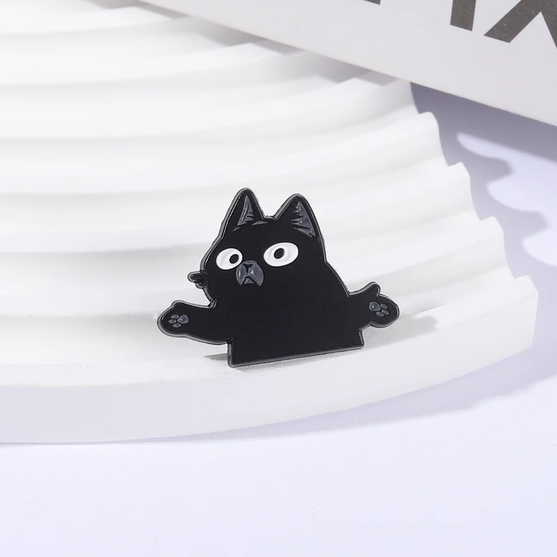 الكرتون عيون كبيرة الأسود القط بروش المينا دبابيس هريرة انتشار الأيدي مبالغ فيها التعبير دبابيس شارة التلبيب مجوهرات هدية #2