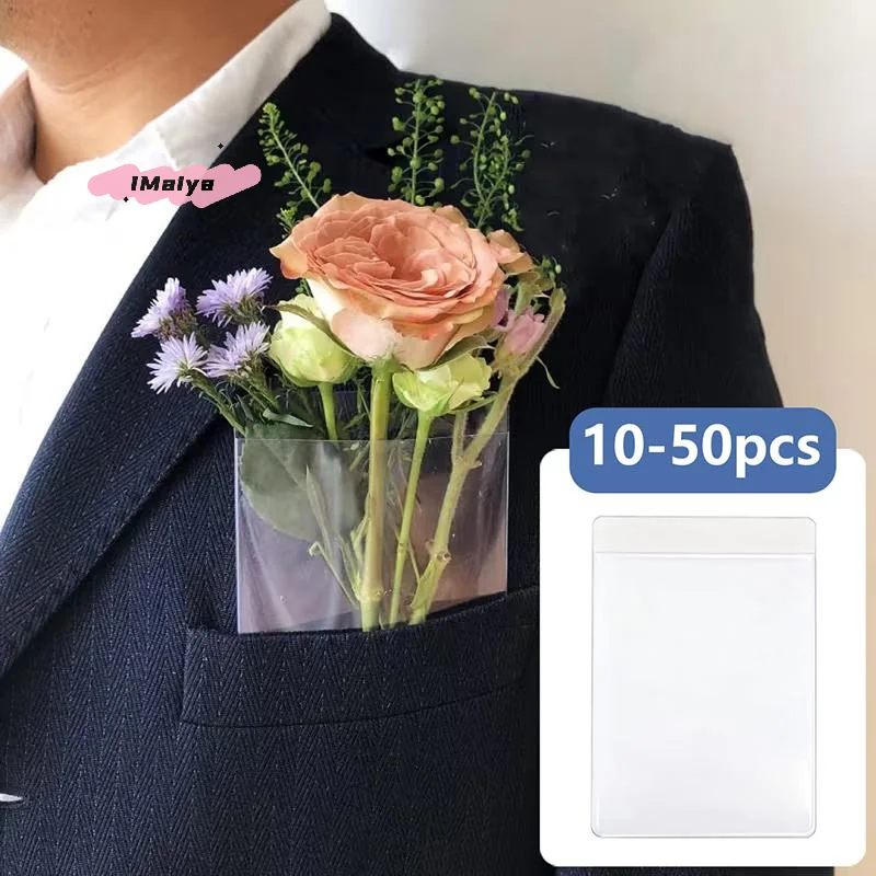 M-10/30/50pcs Pocket Boutonniere Holder Plastic Sleeves For Groom Groomsmen Pocket Square Holders Fits Suit Chest Pocket