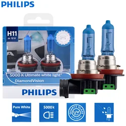 2x philips h11 12v 55w visão de diamante 5000k super luz branca lâmpadas de halogéneo auto farol faróis de nevoeiro 12362dvs2