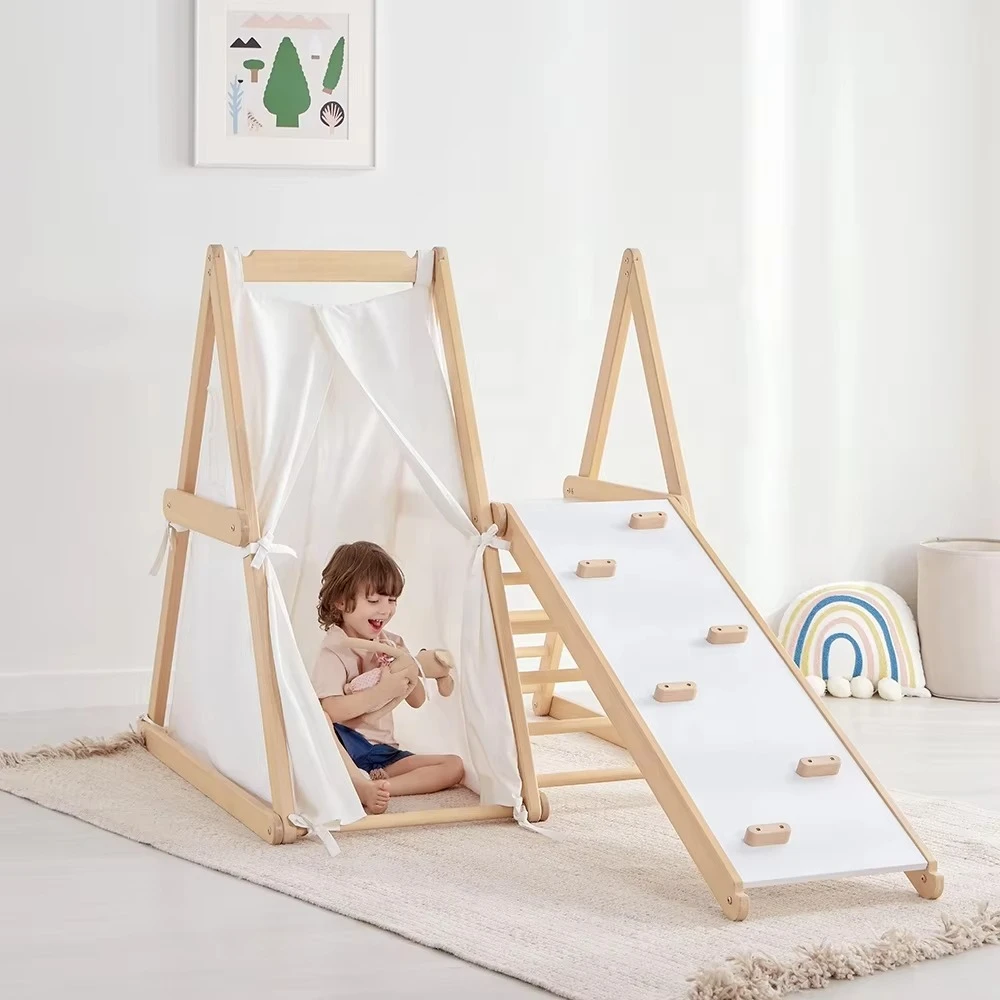 Children Wooden Playground Small Indoor Jungle Gym Wooden Kids Climbing Frame Indoors With Swing