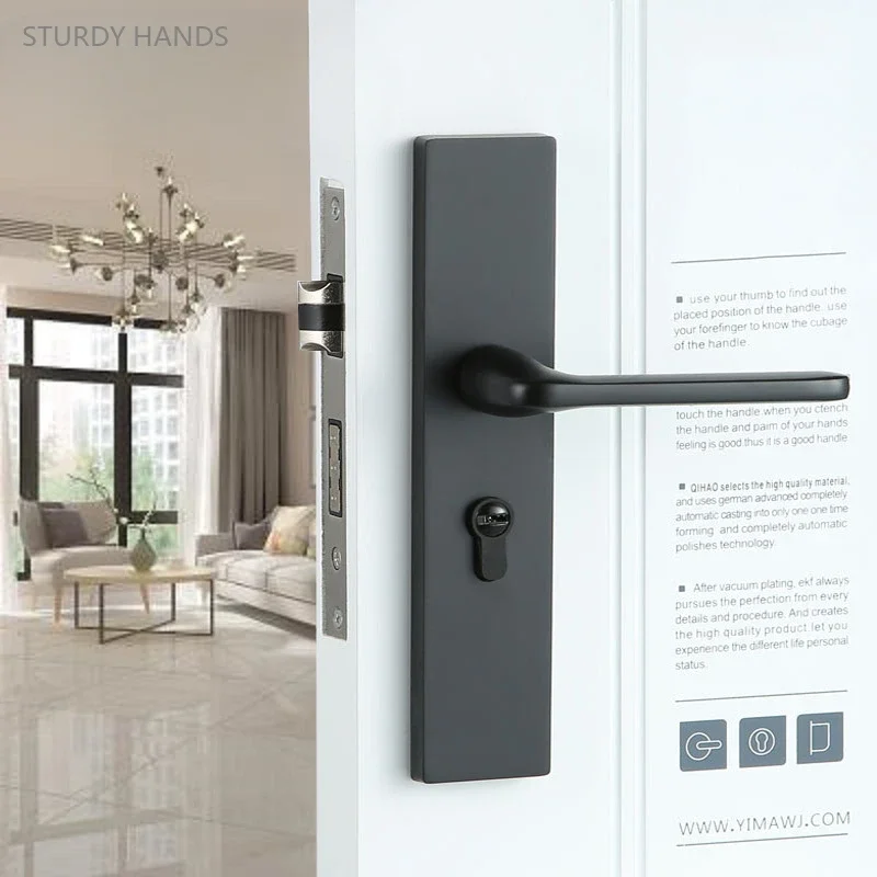 

1 set of zinc alloy indoor silent door locks modern and minimalist bedroom solid wood door handles and locks including keys