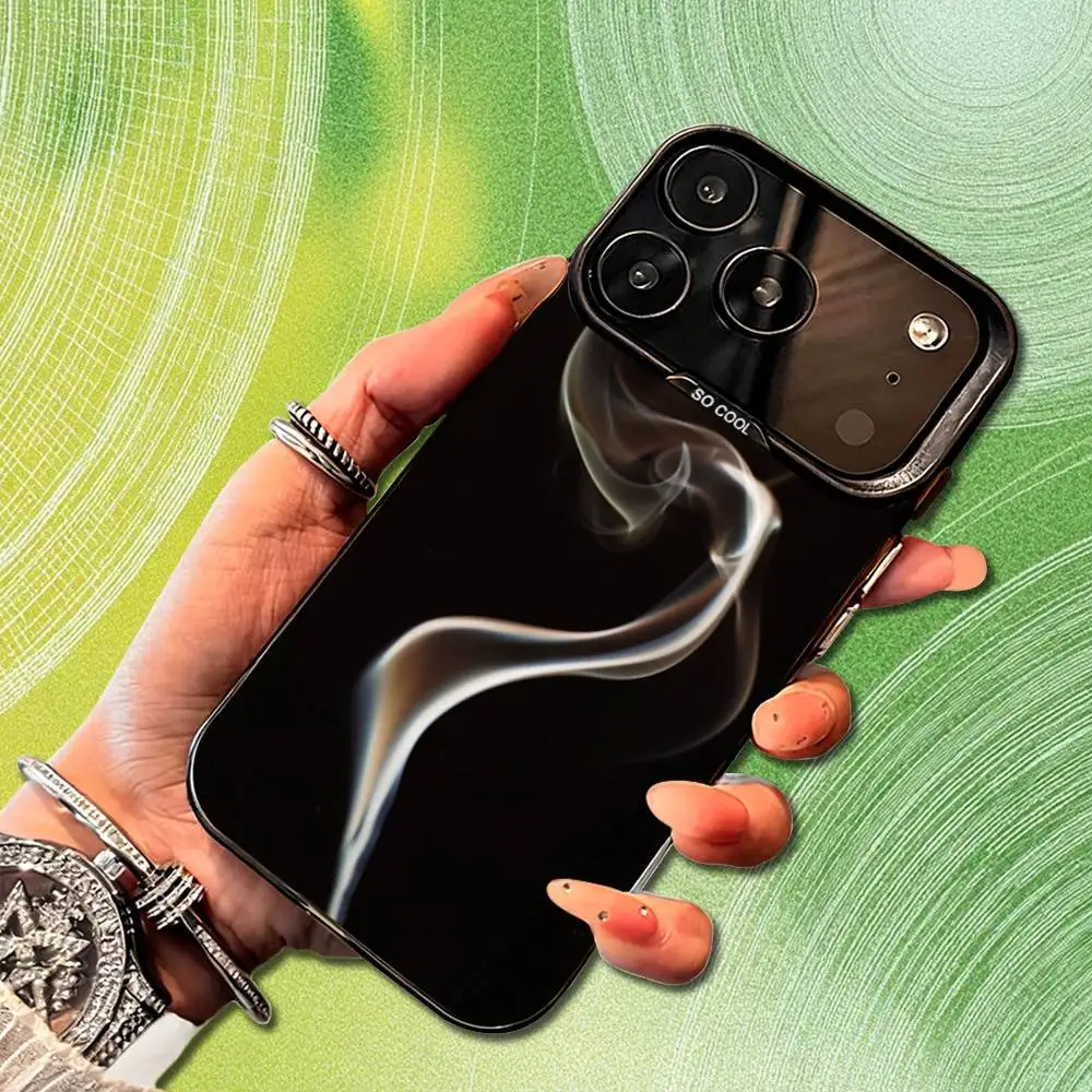 Custodia per telefono Smoke Art in bianco e nero per iPhone 14,17,13,12,11,16,15, Mini,Pro,SE,XS,MAX, cover in silicone nero opaco