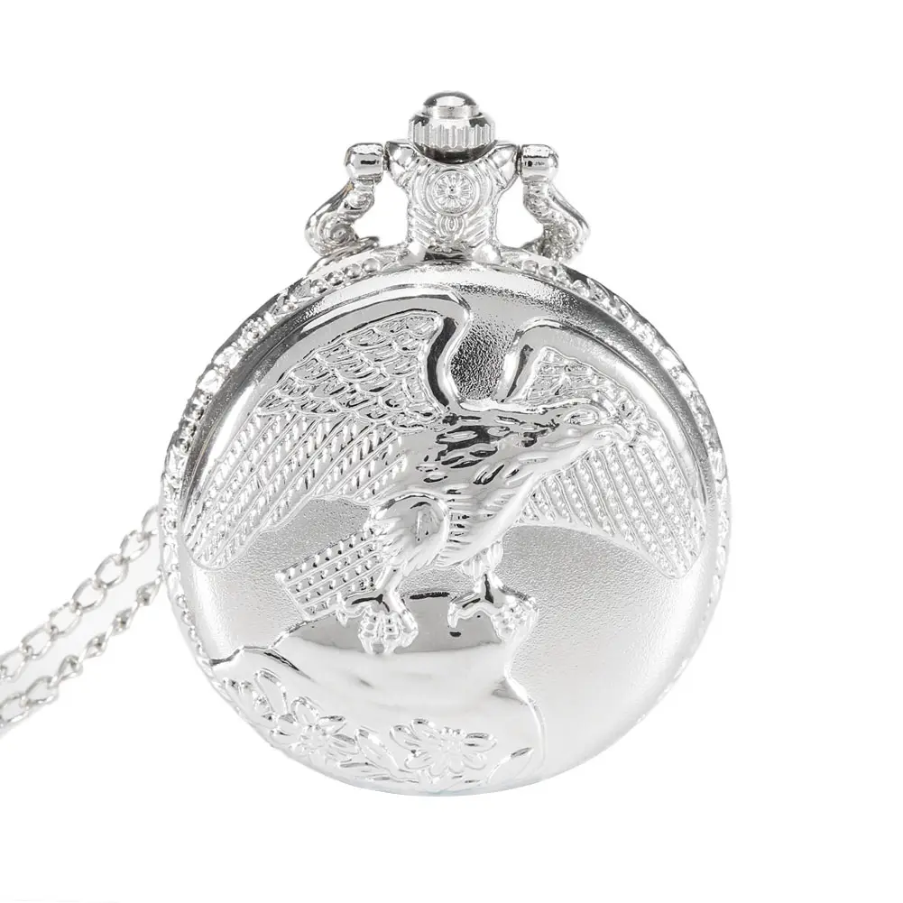 Pocket Watch Man Watch Vintage Jewelry Antique Eagle Wings Quartz Pocket Watch Necklace Pendant Chain Clock Gift Watch On Chain