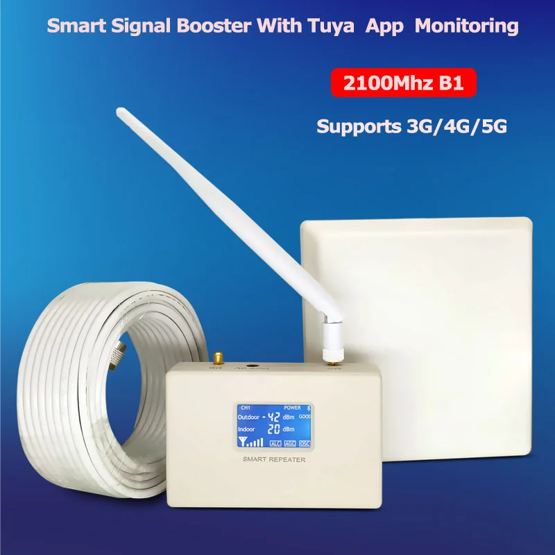 Easy Installlation Signal Booster 4G 5G,2100Mhz B1 Repeater, 3G Signal Amplifier, GSM Cellular Antenna, Tuya App Management