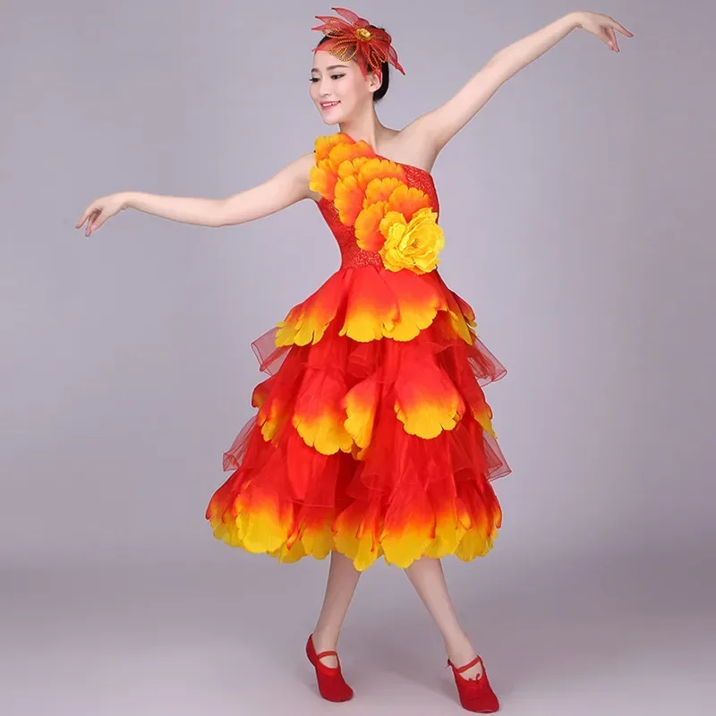 Vestido de danza del vientre español Floral para mujer, falda larga, falda de Flamenco, vestidos de Flamenco rojo para niñas