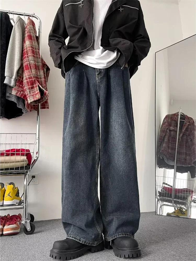 

Retro High Street Men's Jeans Trendy Handsome Casual American Wide Leg Loose Slimming Straight Leg Pants