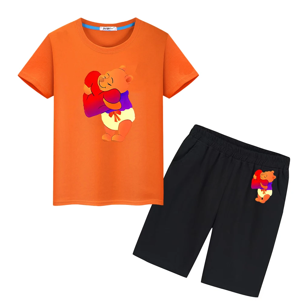 

Disney boys girls Sports SetsShort+pant Kawaii Anime Tees Cute Tshirts Pooh Bear Print 100%Cotton T-shirt kids boutique clothes