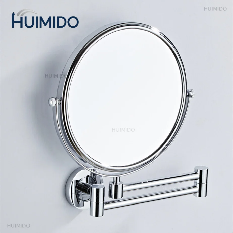 8 Inch Black/Chrome Brass Makeup Mirror 3X Magnification Wall-Mounted Folding HD Dual-Sided Cosmetic Round Beauty Mirror