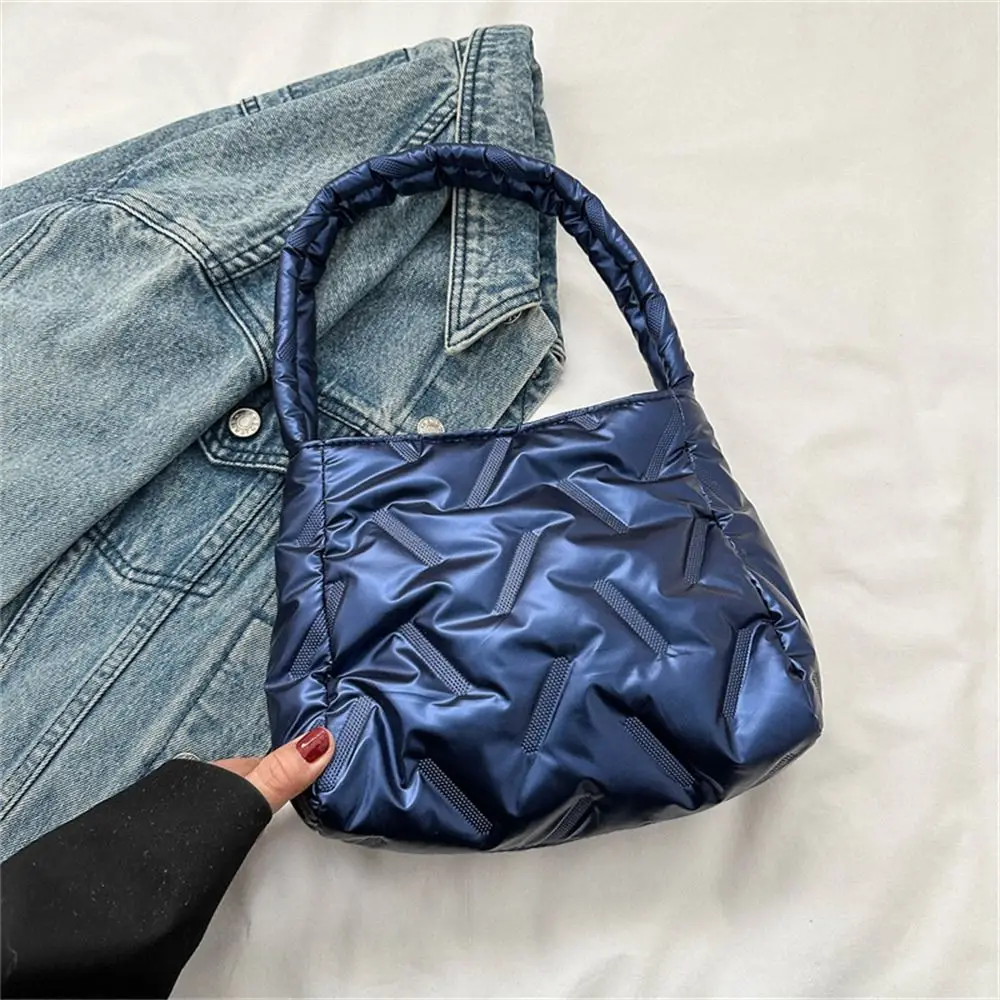 Women Large Capacity Cotton Padded Shoulder Bag Solid Color Handbags Casual Tote Bags For Girls Fashion Handle Bag