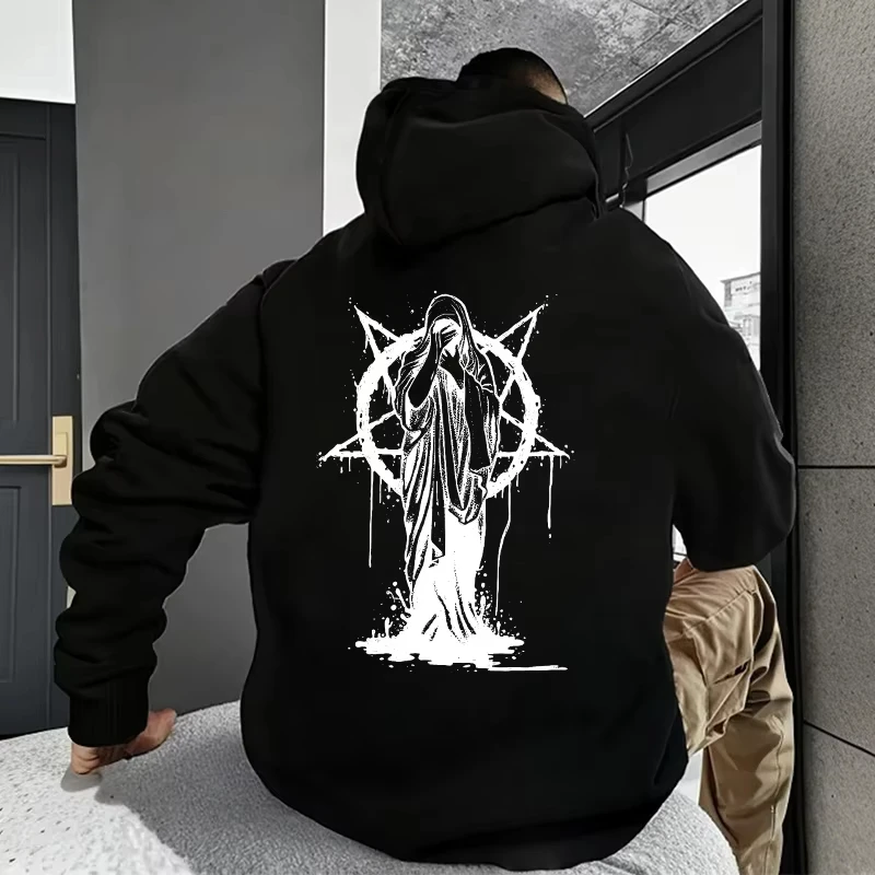 Sudadera con capucha para hombre, estilo europeo y americano con estampado oscuro, prenda informal tipo jersey para adolescentes
