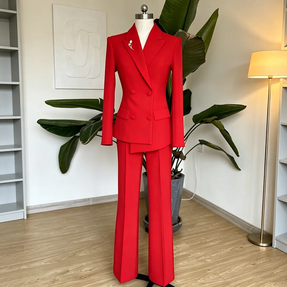 

Double Breasted Formal Women's Suits New Style For 2026 Red Luxury High Quality 2 Pieces Jacket Pants Fashion Trousers Sets