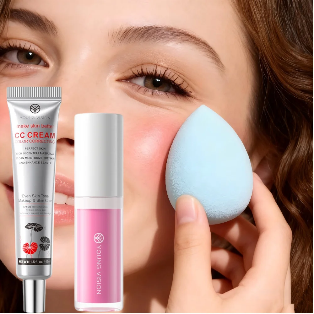 YOUNG VISION Beauty Sponge + CC Cream + Liquid Blush Set Naturally brightens complexion, conceals dullness Liquid Blush Set