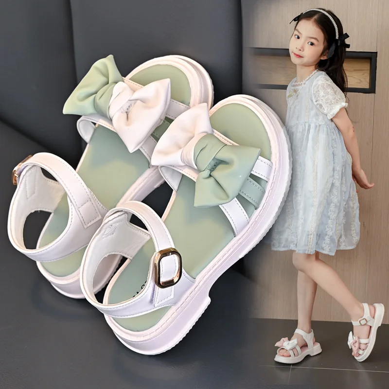 

Girls' Sandals Summer New Soft Soled Princess Fashion Foreign Little Girl Open-toe Bow Girl Shoes