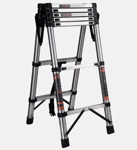 Modern 1.4m+1.4m Stainless Steel Telescopic Extension Ladder Portable Foldable Herringbone Design for Household Use