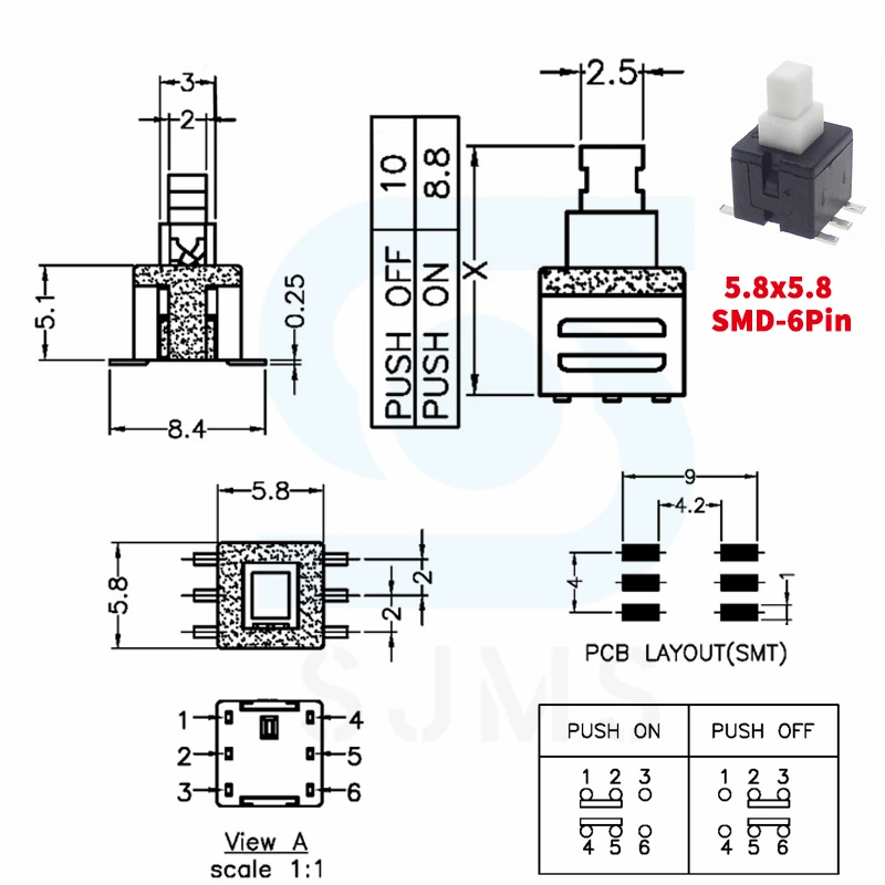10 Stück 5,8 x 5,8 7 x 7 8 x 8 8,5 x 8,5 mm nicht selbstsichernder/selbstsichernder Schalter/Unlock Push 6 Pin Tactile Power Micro Button Switches – Detail 8