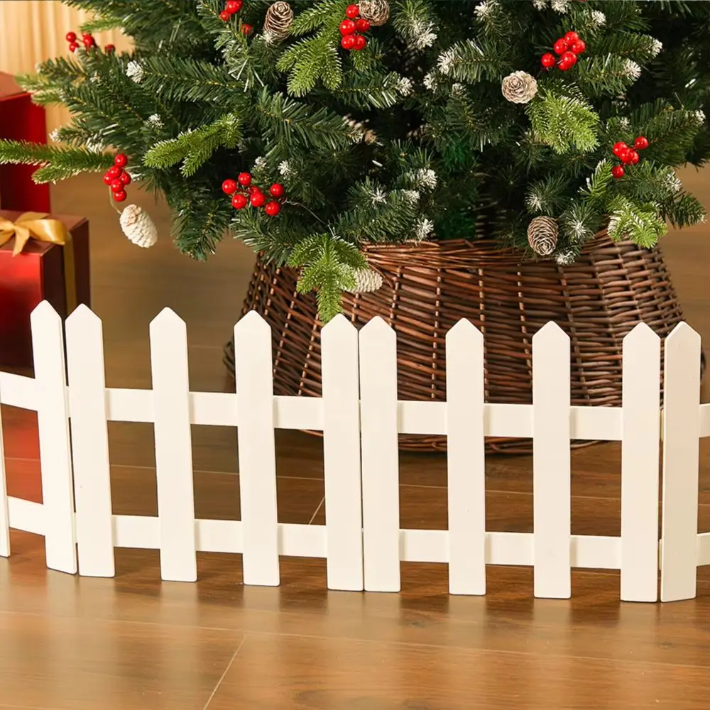 Wood Christmas Tree Picket Fence for Family Holiday Decoration, White