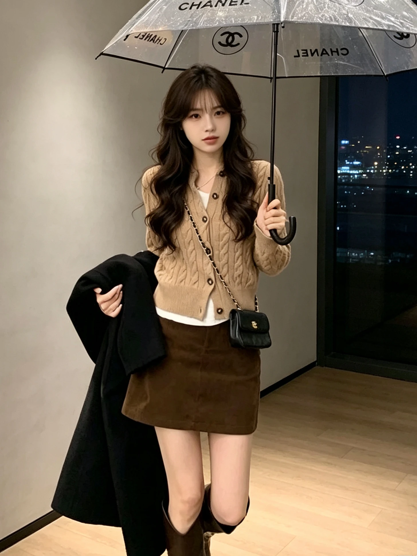 Retro High Waist Corduroy A-Line  Skirt Women's Autumn Anti-Light Inner  Simple Versatile Slimming Bodycon Half-len...