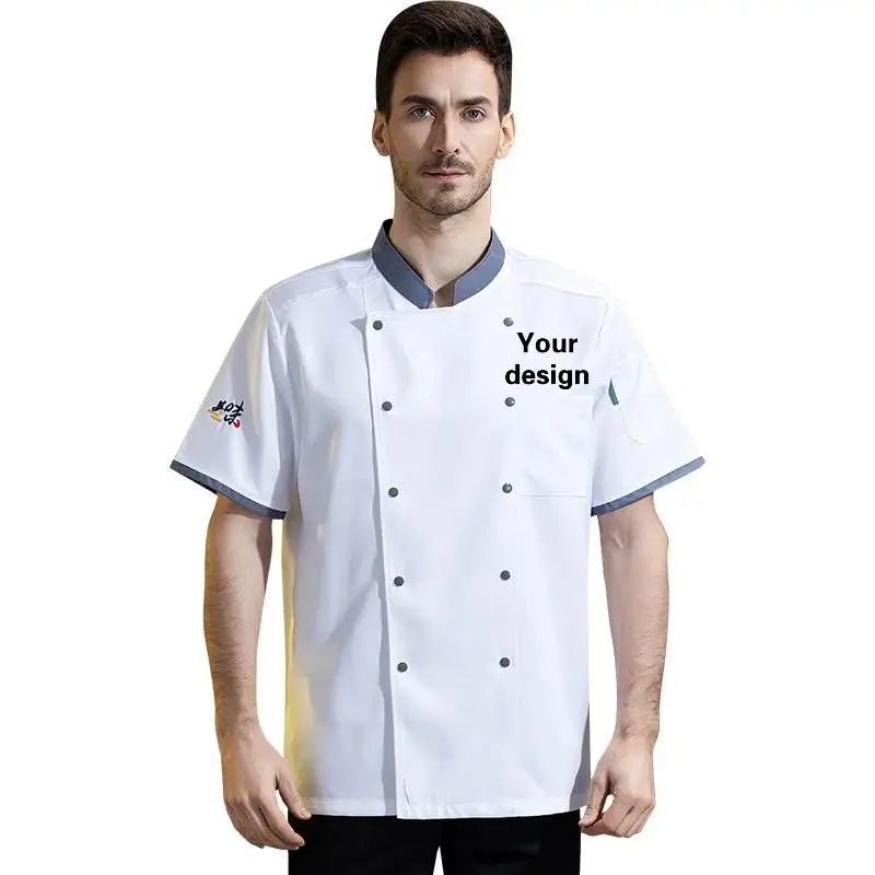 Breathable Chef Jacket Kitchen Cooking Uniform Personalized Embroidered Logo Men Women Short Sleeved Baked Bread Chef Workwear