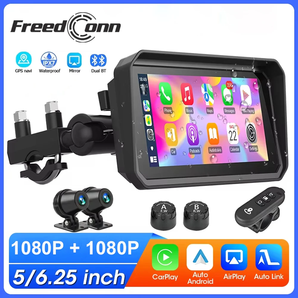 

5" and 6.25" Motorcycle GPS Navigation DVR Carplay Screen for Moto Dual Cameras Drive Recorder IPX7 Waterproof Moto Monitor