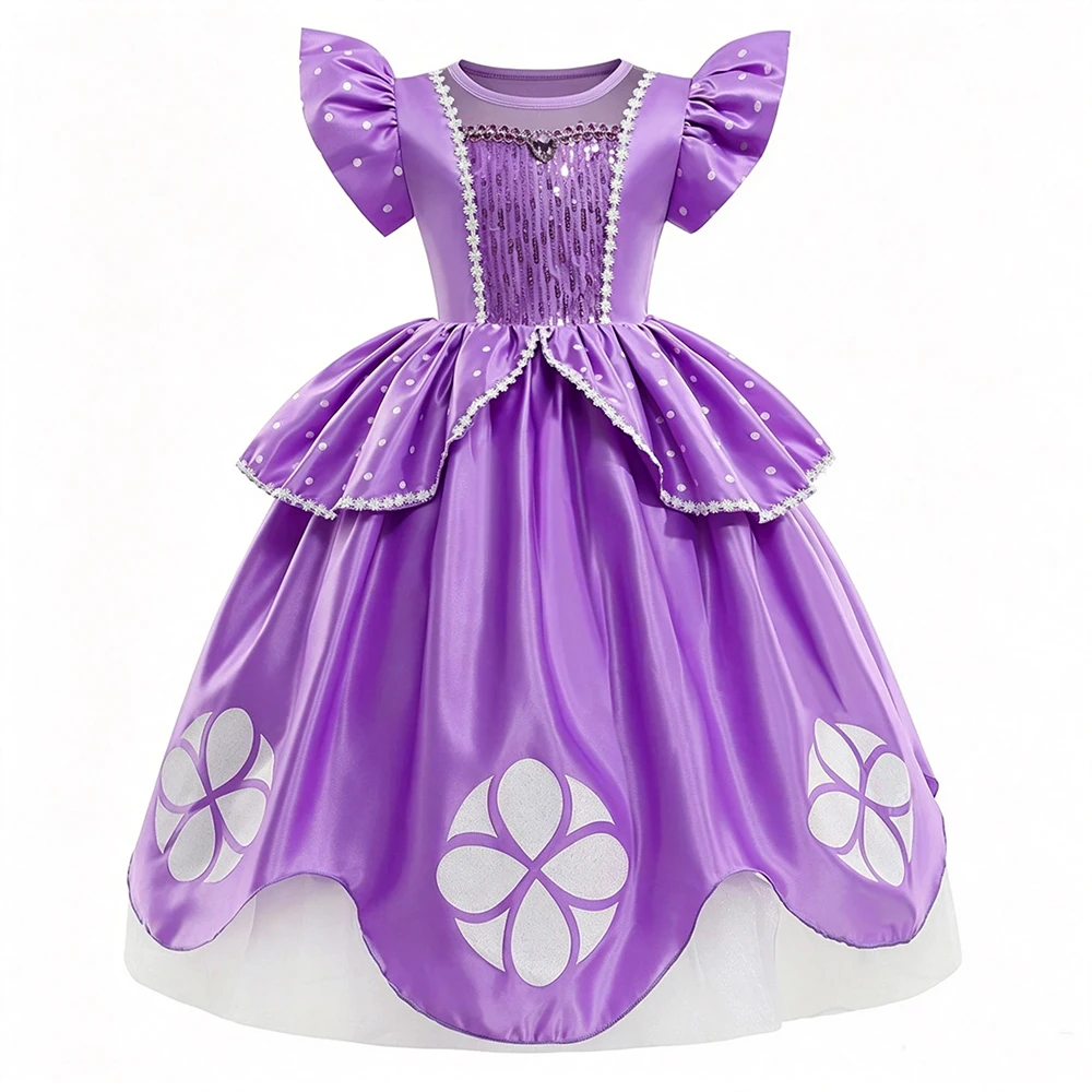 Purple Princess Dress For Girls Birthday Dress Luxury Kids Halloween Cosplay Costumes Christmas Fancy Party Dress 3 4 5 6 7years