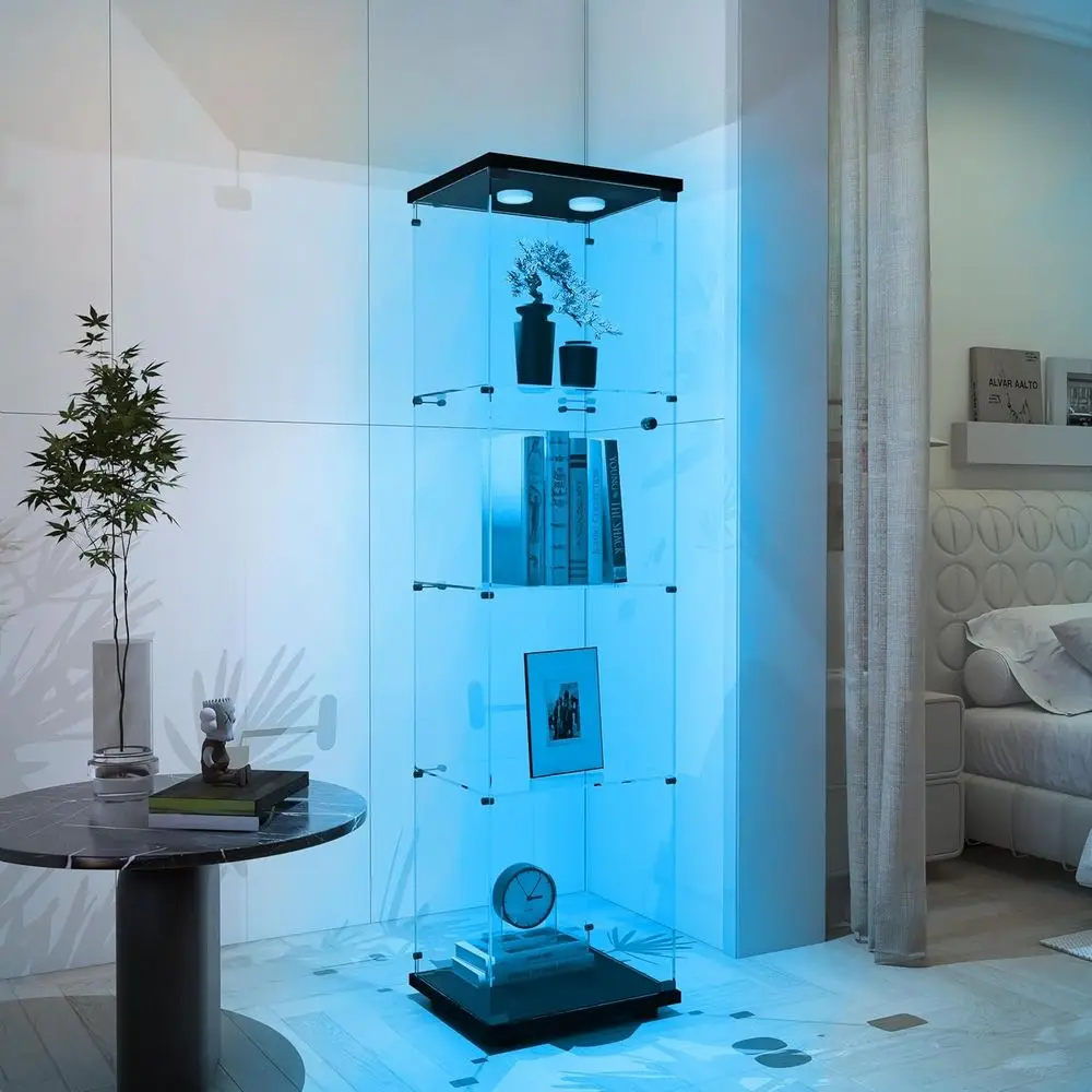 

LED Lighted Lockable Display Cabinet for Collectibles, Figurines, Plants, and More