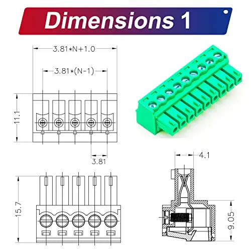 3.81mm Male & Female 9 Pin Phoenix Connector No Soldering Green PCB Screw Terminal Block Connector (1Set 3.81MF-9Pin)