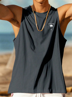 2024 Boutique Summer Men's Solid Color Vest Hawaii Vacation O-Collar Plus Size Vest Loose Casual Breathable Men's T-Shirt Top