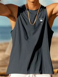 2024 Boutique Summer Men's Solid Color Vest Hawaii Vacation O-Collar Plus Size Vest Loose Casual Breathable Men's T-Shirt Top