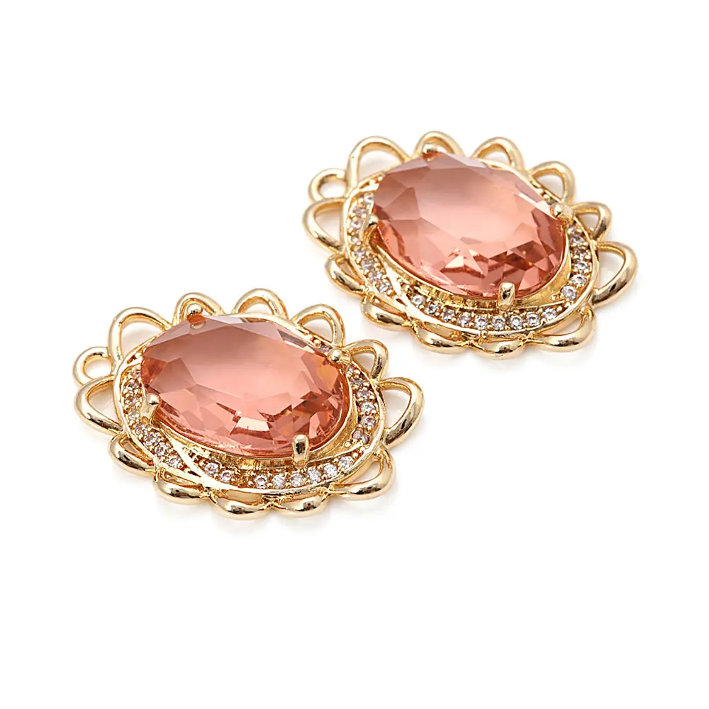 18K Gold Color Brass Zircon Glass Oval Shape Connect Charms Pendants High Quality Diy Jewelry Accessories Making Materials
