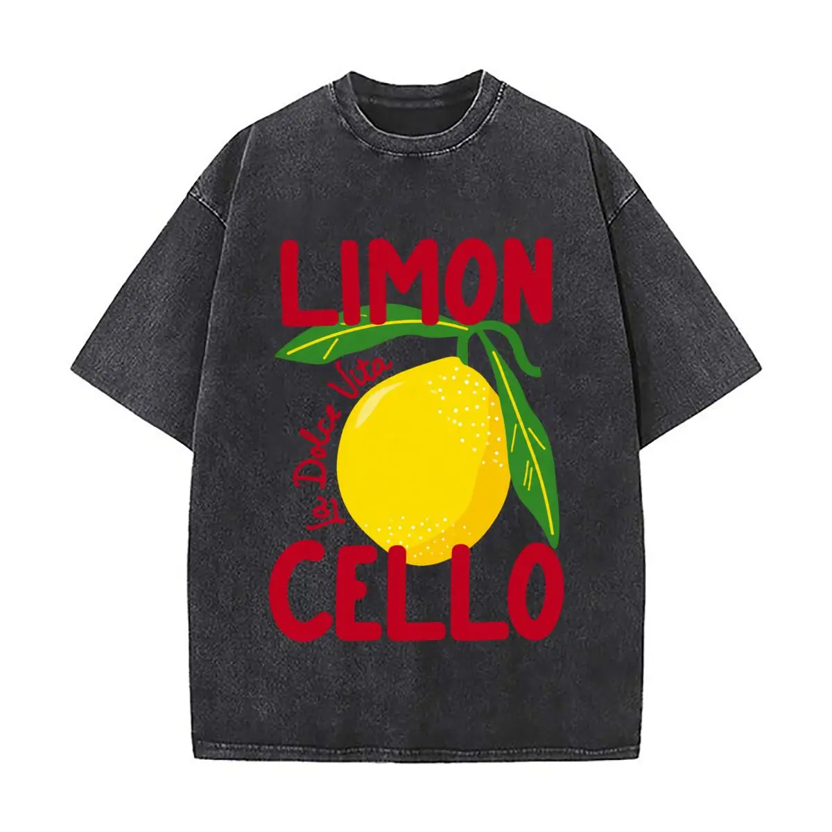 LIMON Dolce Vita Lemon CELLO Fruit Design Washed Distressed Loose Streetwear Tops for City Walks