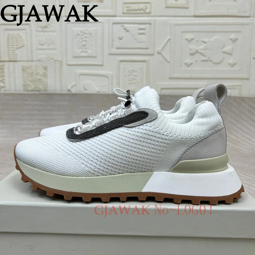 Lover's Summer Kintted Lace Up Sneakers Women Breathable Round Toe Platform Casual Shoes For Women Runners Loafers Men Women