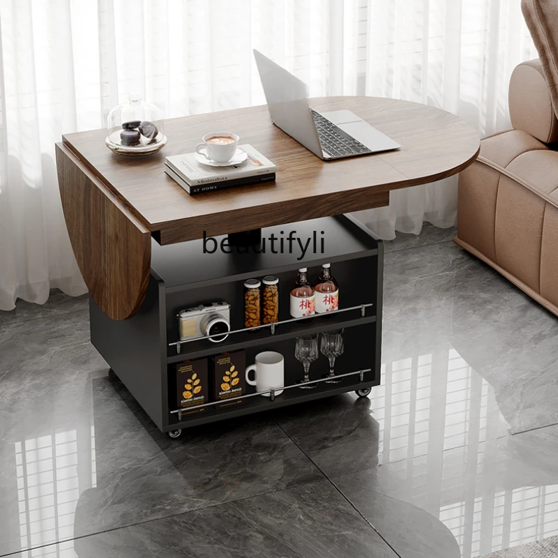 Modern Simple and Foldable Lifting Coffee Table Dual-Purpose in One Mobile Small Apartment Living Room Sofa Side Cabinet Table